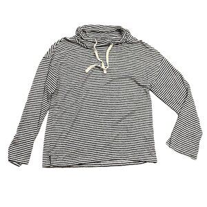 Lucky Brand Striped Cowl Neck Viscose Top Women's Medium Oversized Black‎ White